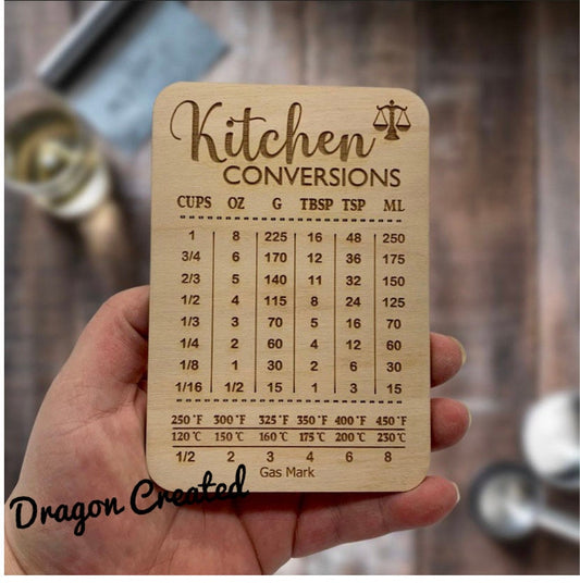 Wooden Kitchen Conversion Chart Magnet: Baker's Gift