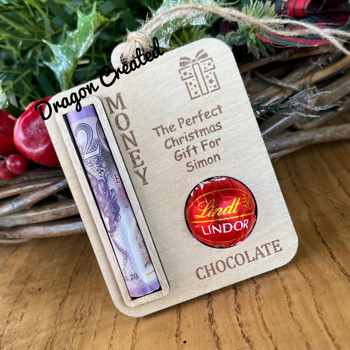 Personalised Christmas Money Holder: Lindor Chocolate And Cash Tree Decoration, Money Envelope