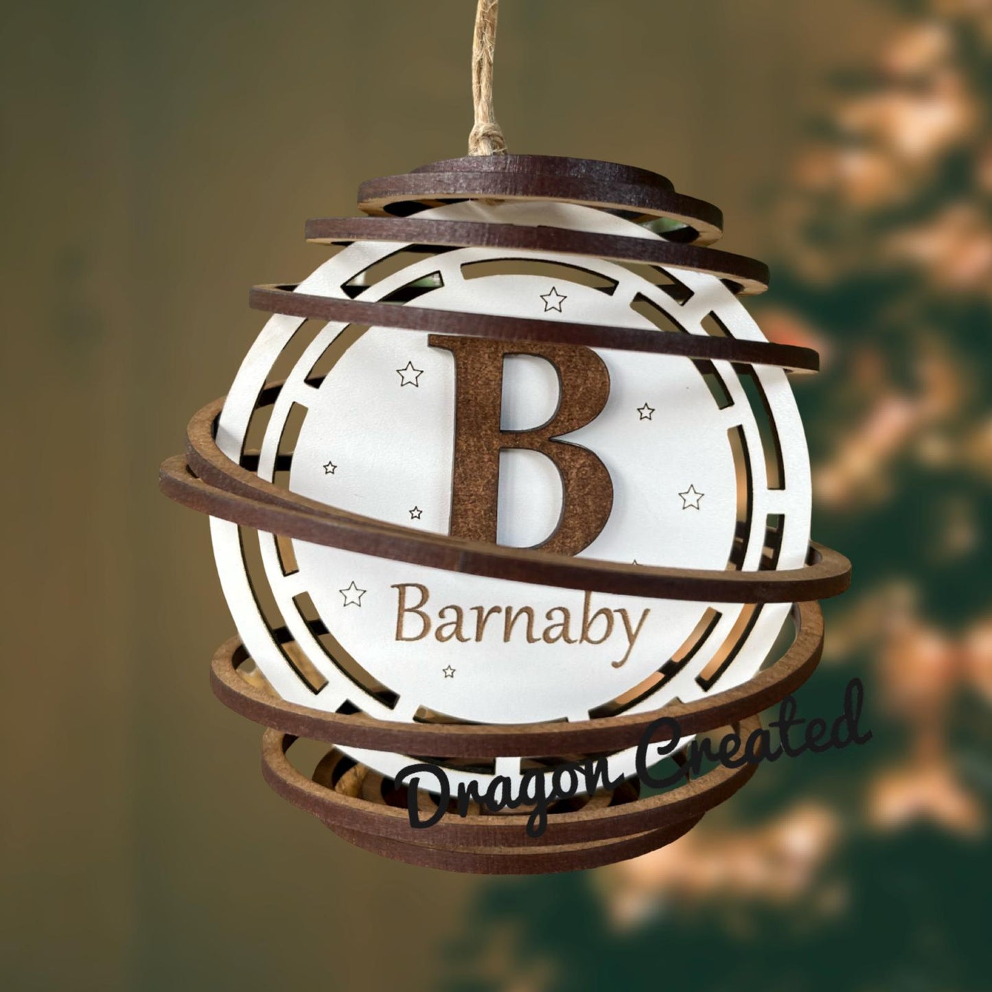 Personalised Initial Bauble: Laser Engraved Wood Ornament, Christmas Decoration, Tree Ornament.