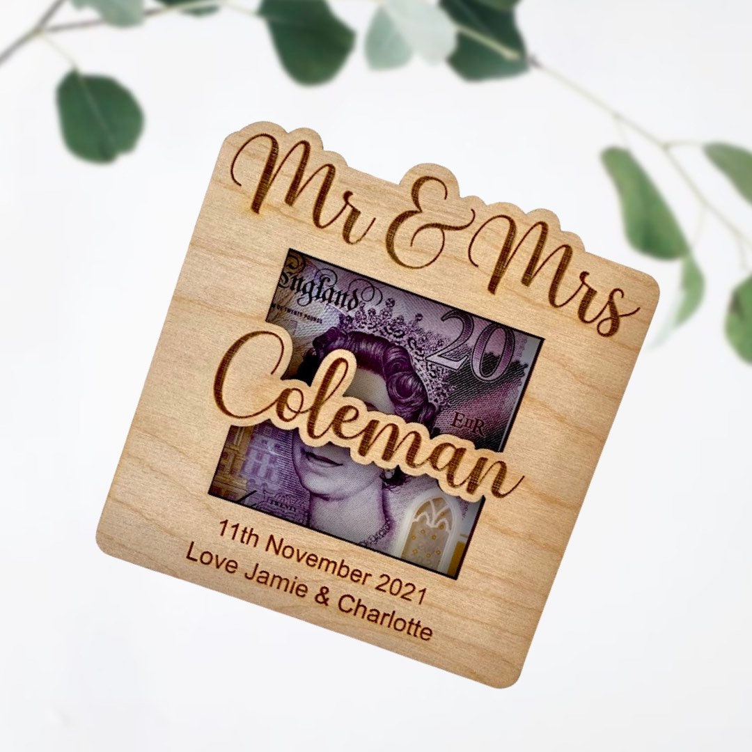 Personalised Wedding Money Holder: Wooden Mr & Mrs Gift Wallet