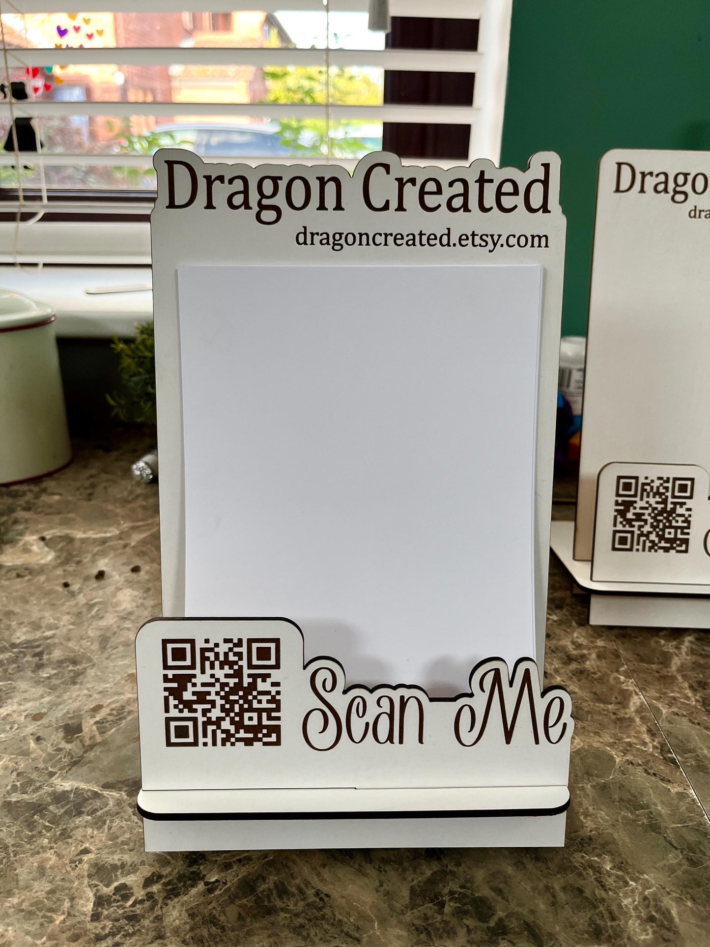 Custom QR Code Business A5 Leaflet Holder: Engraved Wooden Display, Craft Fair, Desk