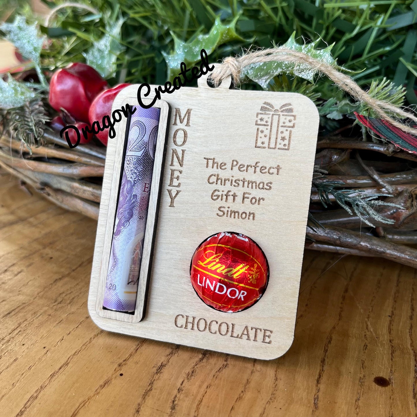 Personalised Christmas Money Holder: Lindor Chocolate And Cash Tree Decoration, Money Envelope