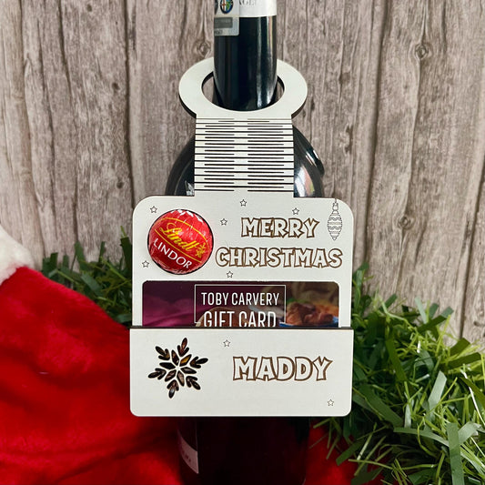 Personalised Christmas Wine Tag: Gift Card Holder, With Lindor Chocolate Holder