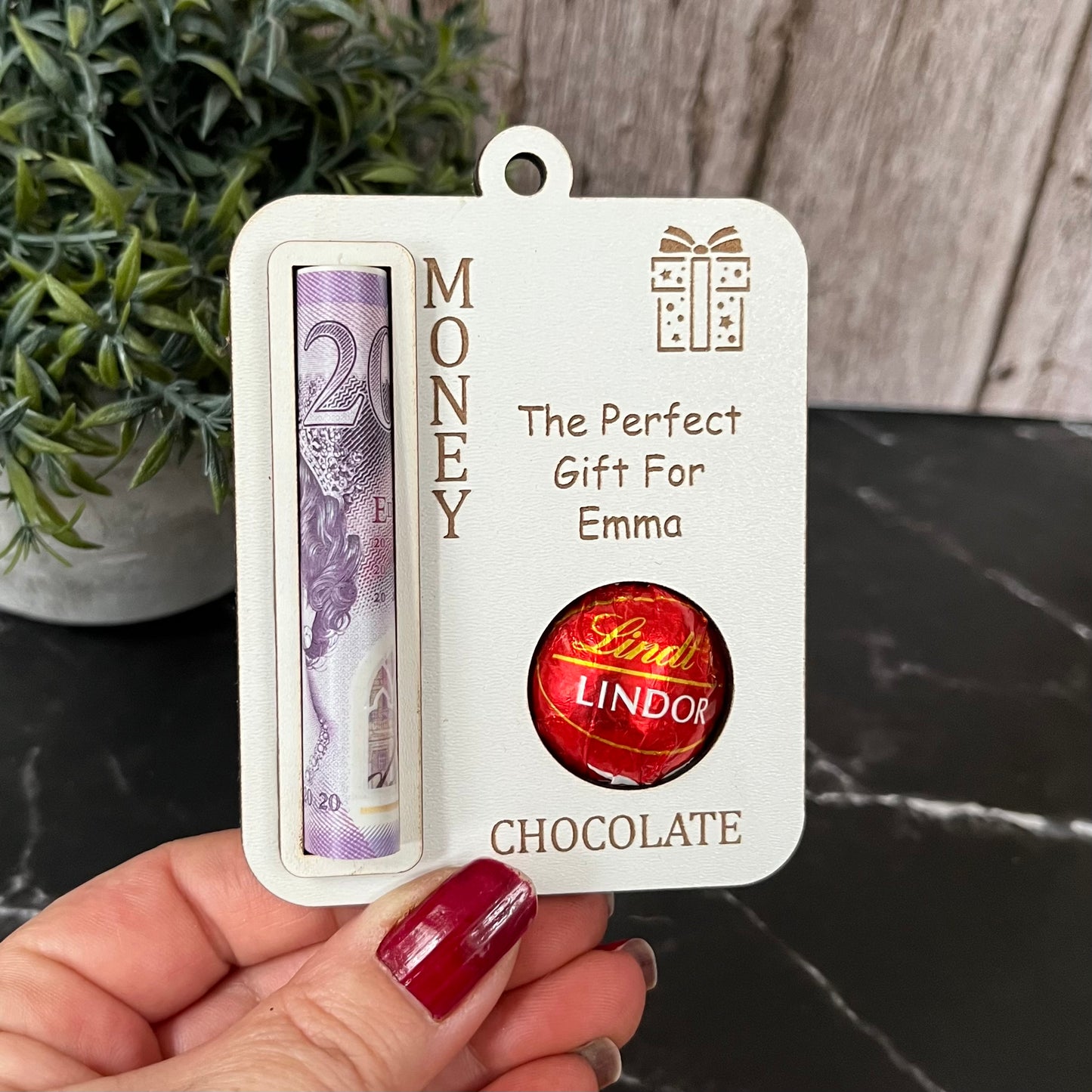 Personalised Birthday Money Holder: Lindor Chocolate And Cash Wooden, Money Envelope