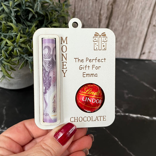 Personalised Birthday Money Holder: Lindor Chocolate And Cash Wooden, Money Envelope