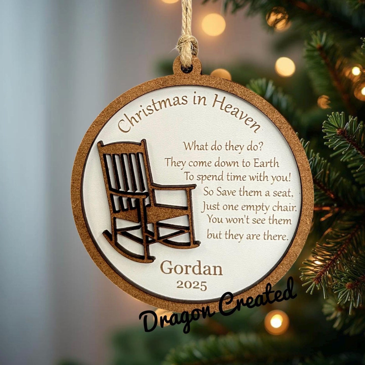 Memorial Ornament: Engraved Personalised Wood Remembrance Bauble, Loved One, Christmas In Heaven Tree Bauble