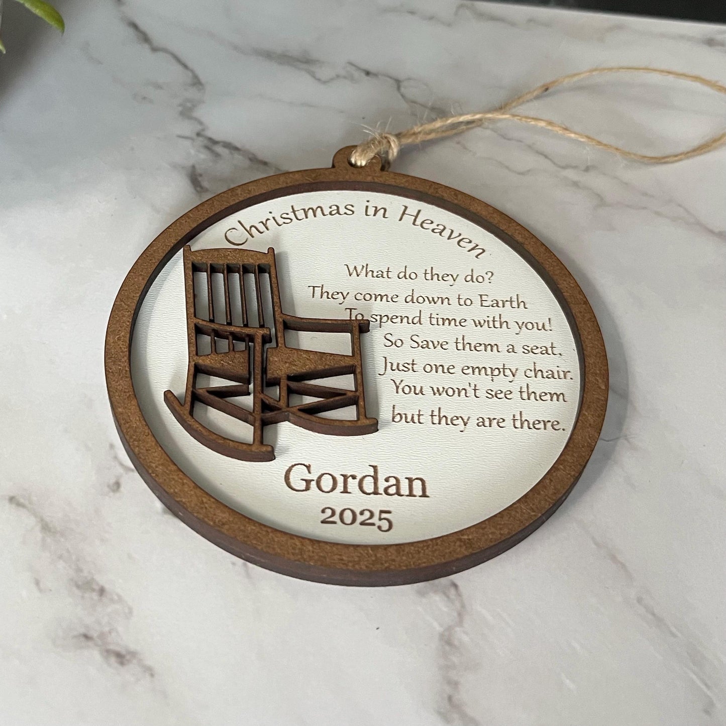 Memorial Ornament: Engraved Personalised Wood Remembrance Bauble, Loved One, Christmas In Heaven Tree Bauble