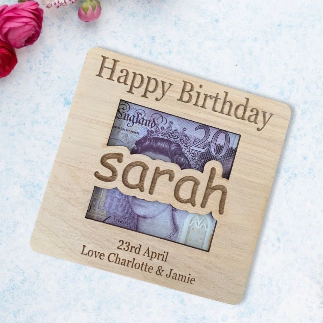 Personalised Birthday Money Holder: Wooden Cash Gift Envelope,