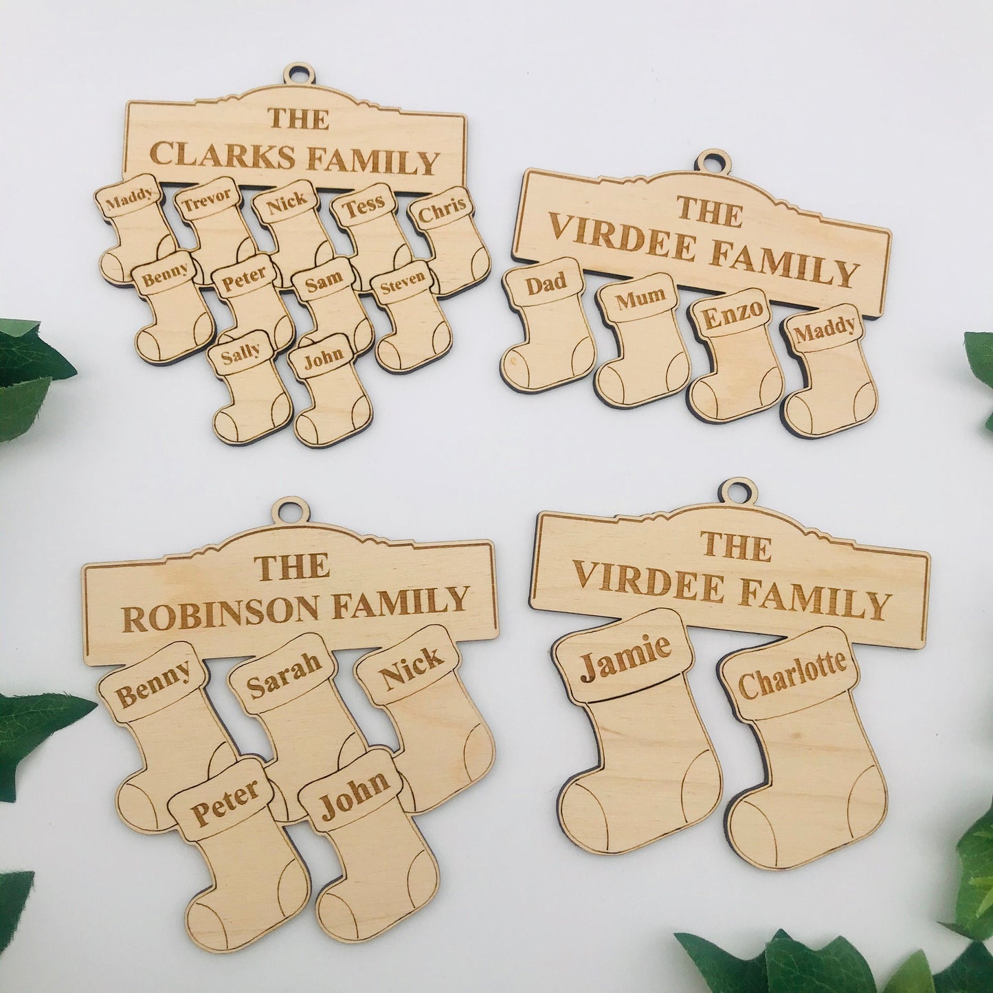 Personalised Grandchildren Family Tree Ornament: Engraved Wooden Christmas Bauble Decoration