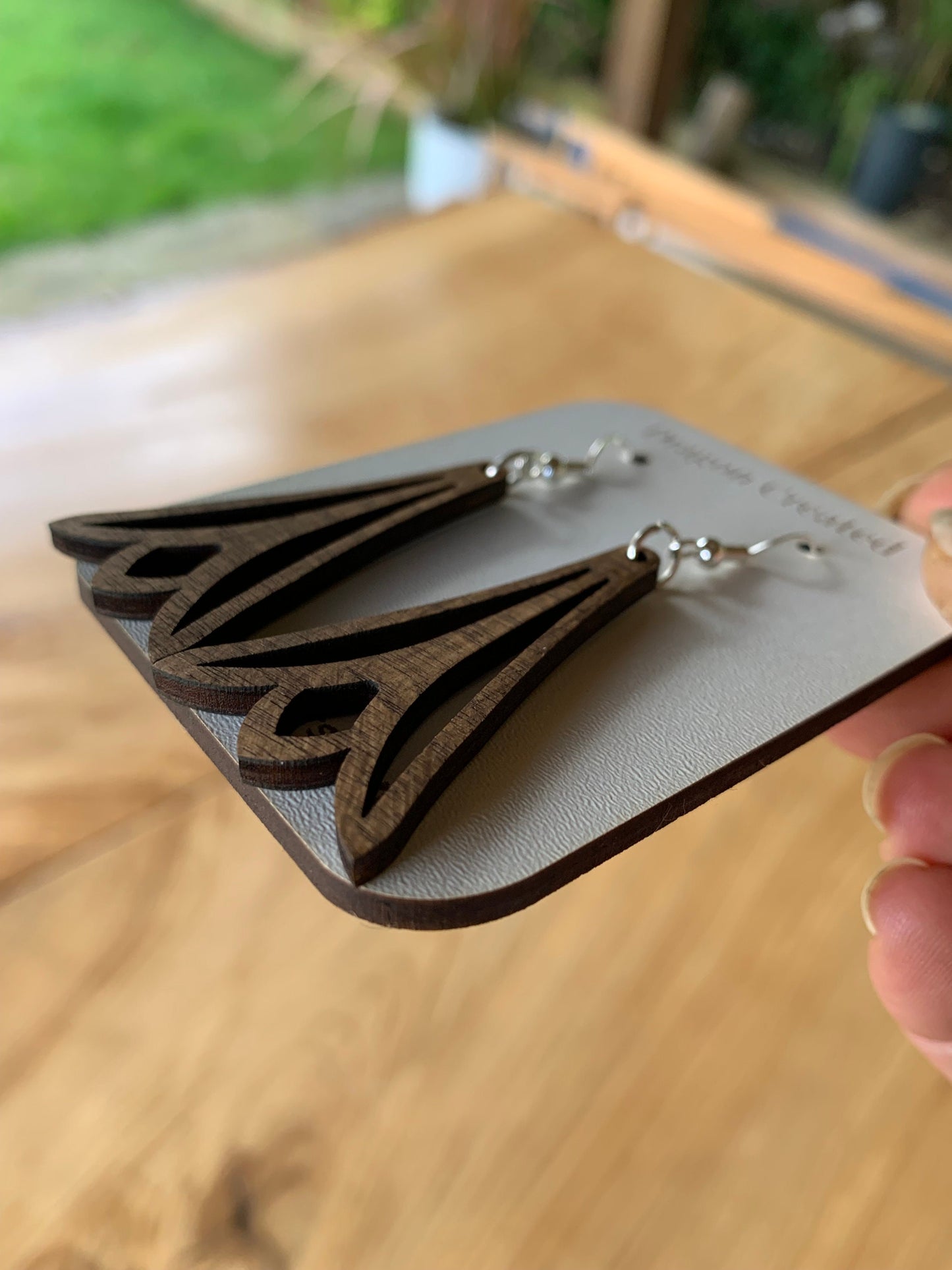 Light Dangle Wooden Earrings - Handmade hyper allergenic Earrings - Drop Earring - Dangly Silver