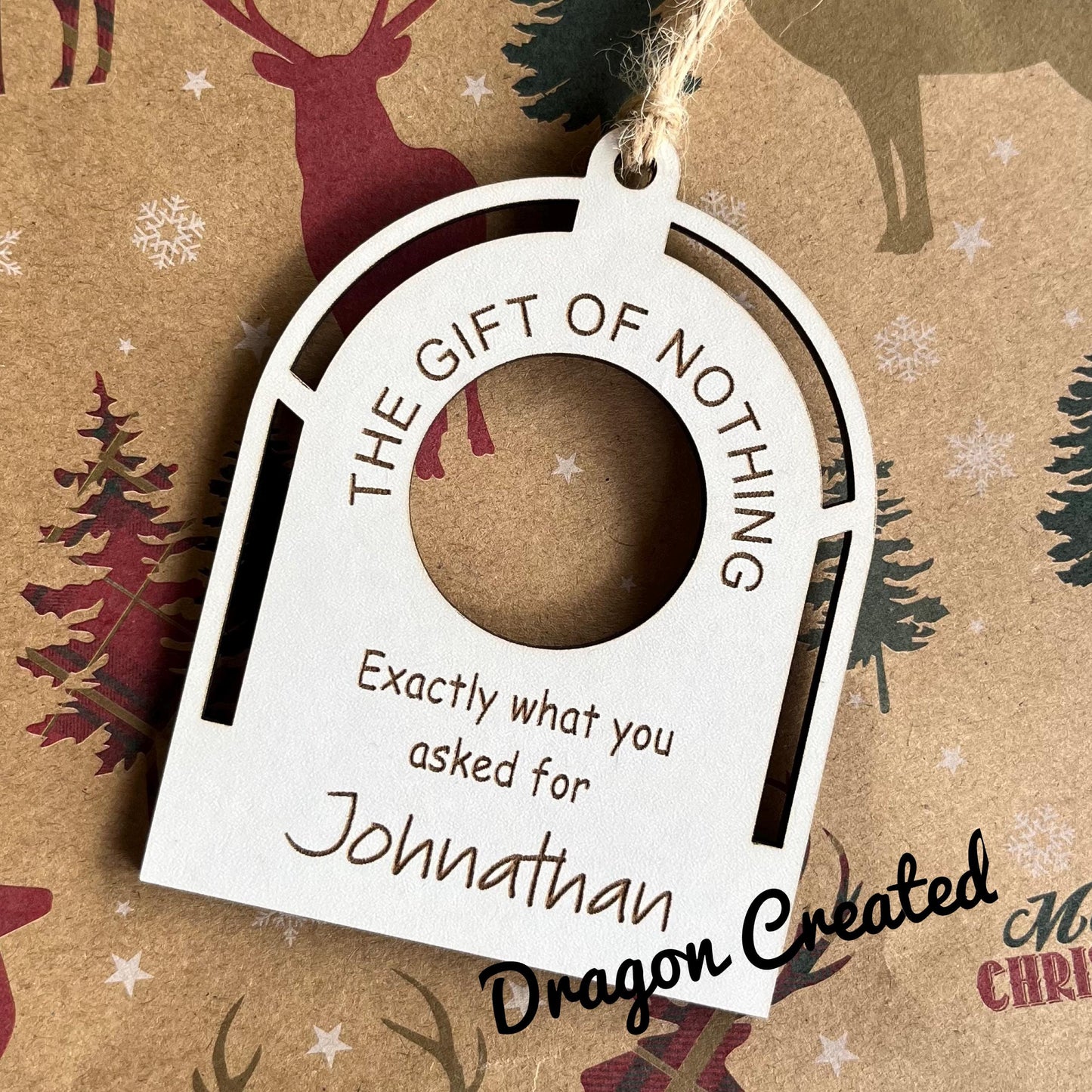 Funny 'Gift of Nothing' Bauble: Personalised Christmas Tree Ornament, Joke Gift