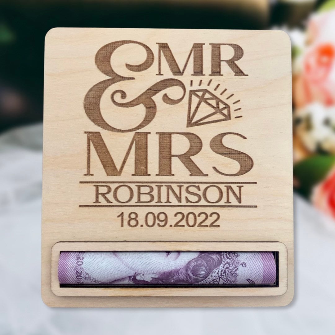 Personalised Wedding Money Holder: Engraved Wooden Gift Wallet
