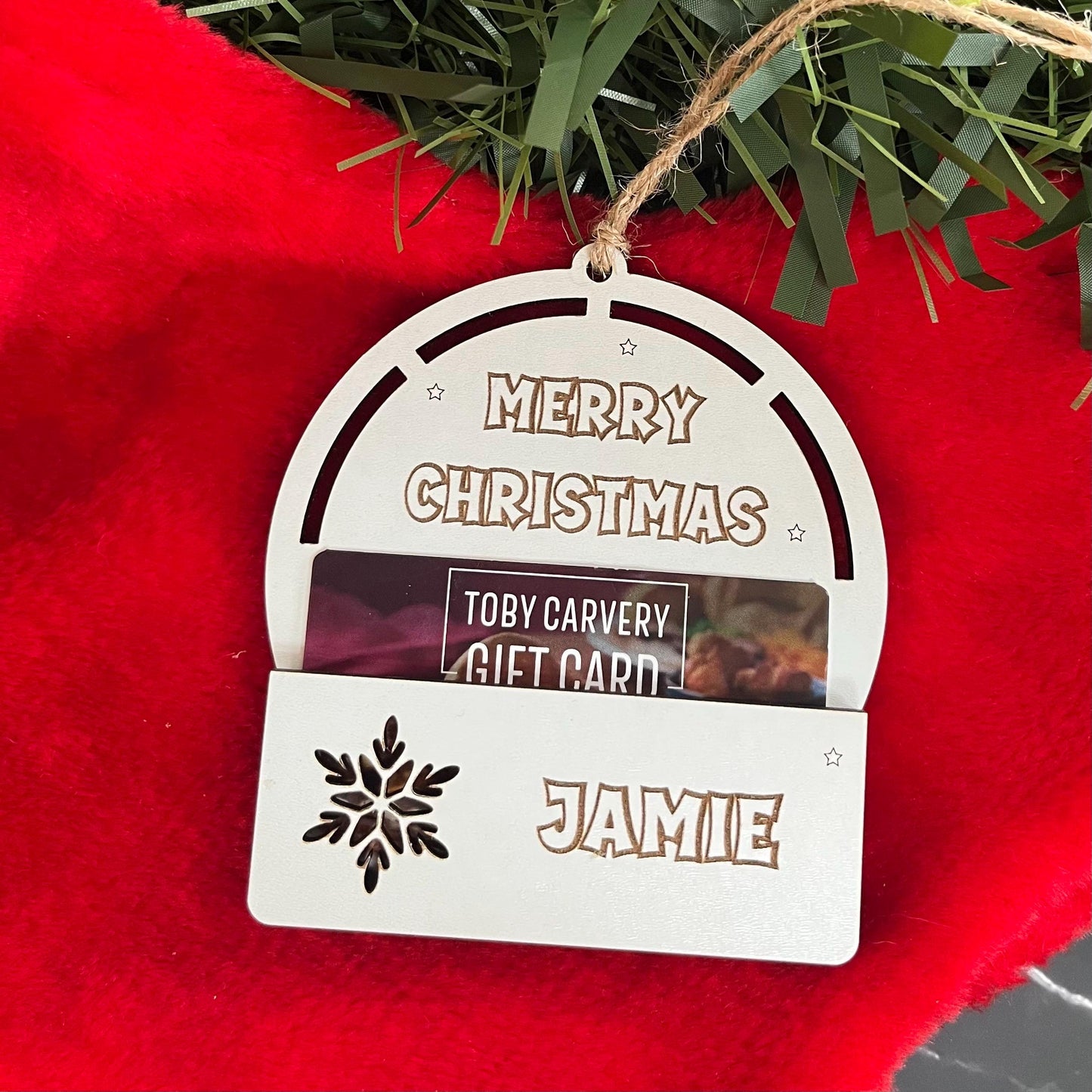 Christmas Gift Card Holder, Tree Ornament, Voucher Holder, Xmas Money Envelope, Wooden Personalised