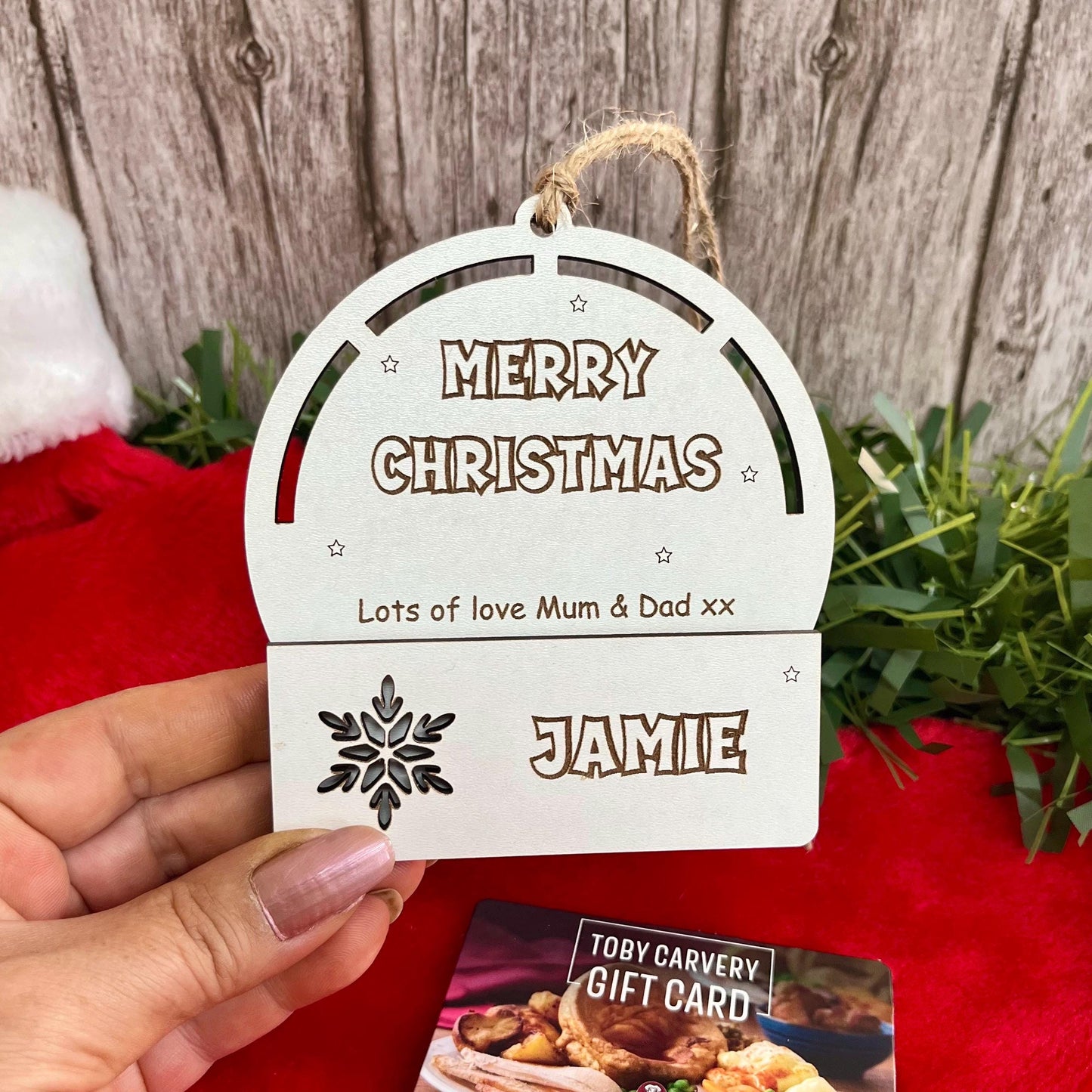 Christmas Gift Card Holder, Tree Ornament, Voucher Holder, Xmas Money Envelope, Wooden Personalised