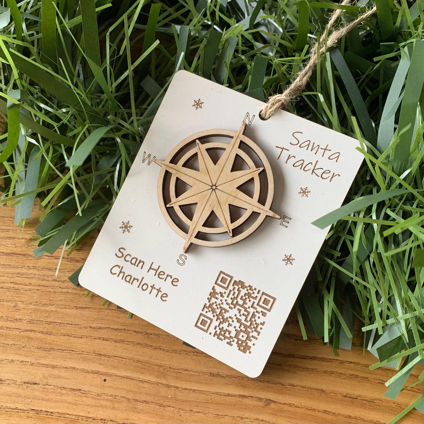 Personalised Santa Tracker Ornament: Wooden Reindeer NORAD QR Code, Christmas Decoration