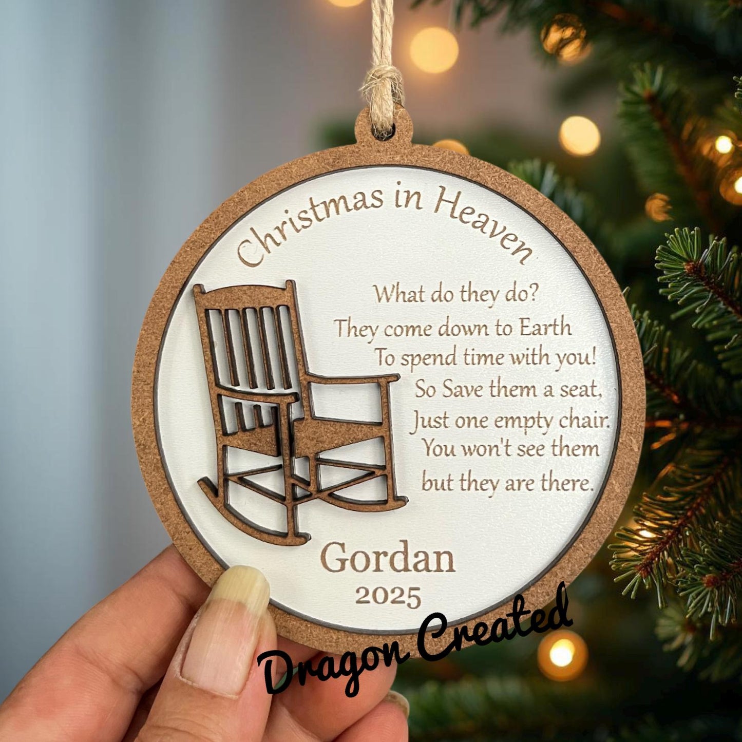 Memorial Ornament: Engraved Personalised Wood Remembrance Bauble, Loved One, Christmas In Heaven Tree Bauble