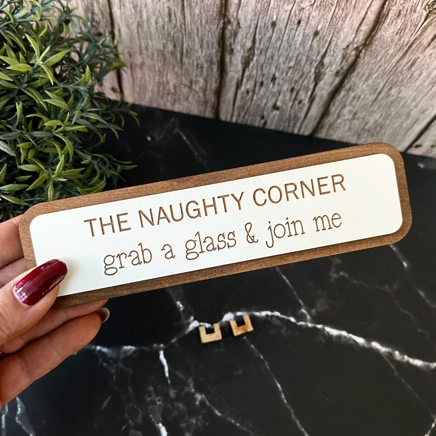 The Naughty Corner, Grab A Glass, Funny Bar Sign, Home Pub, Wooden Plaque