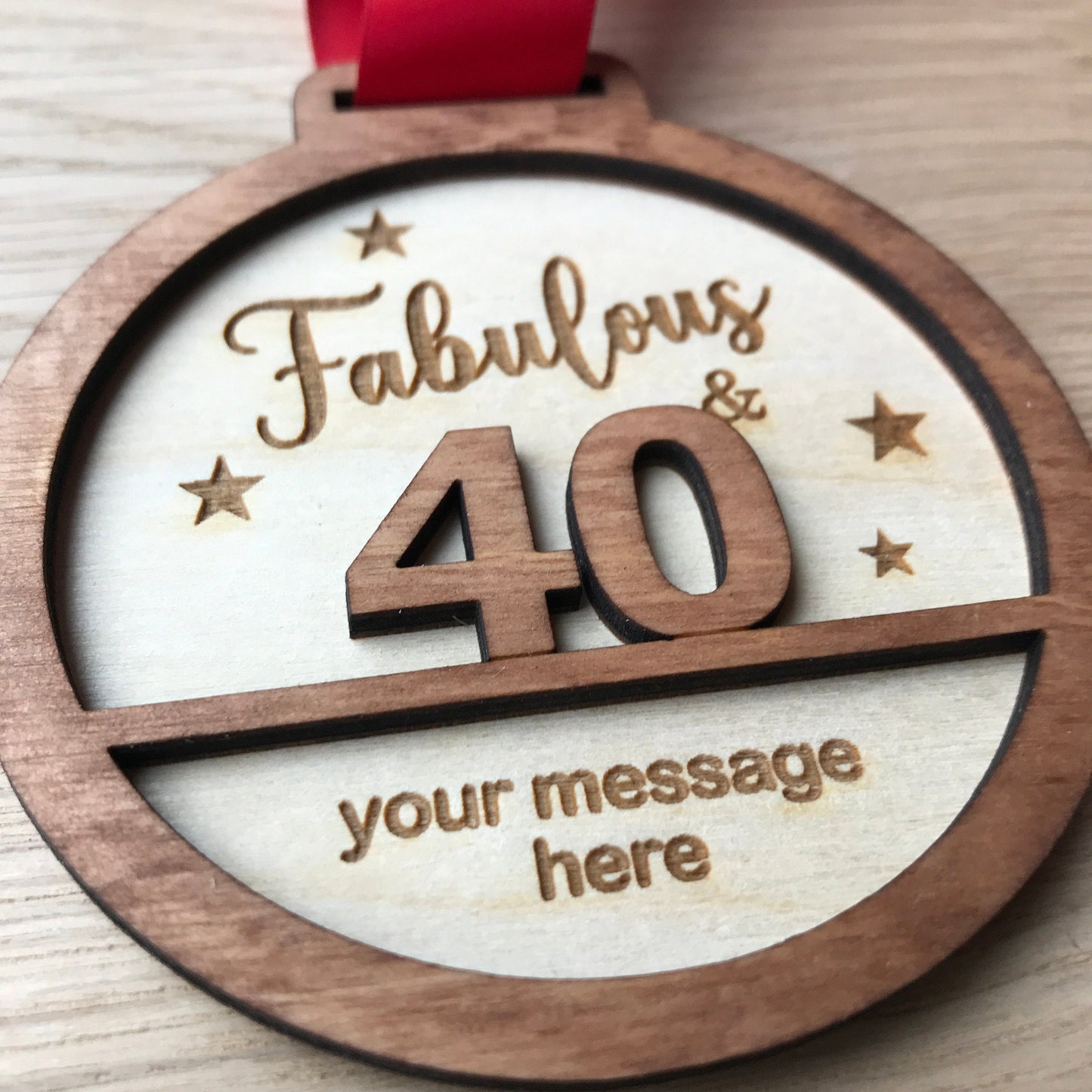 Personalised 40th Birthday Award Medal: Engraved Birch Wood