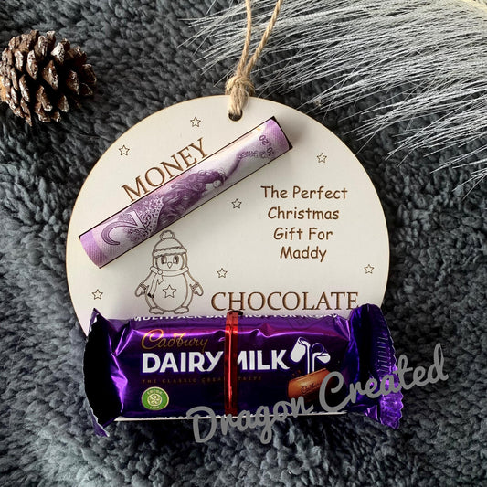 Personalised Christmas Money & Chocolate Holder: Engraved Wood Bauble