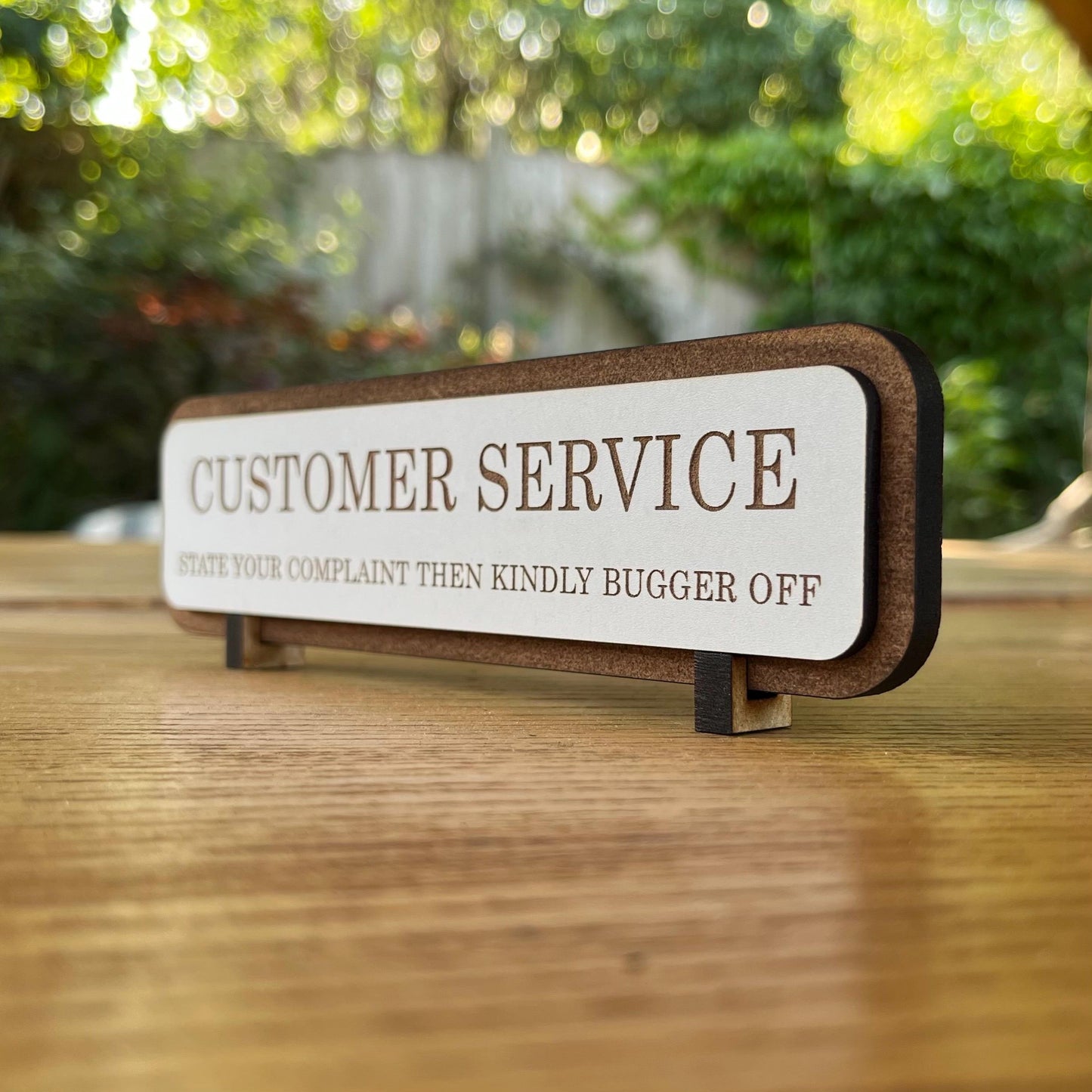 Funny Work Desk Sign, Name Plate Sign, Customer Service Office Wooden Plaque