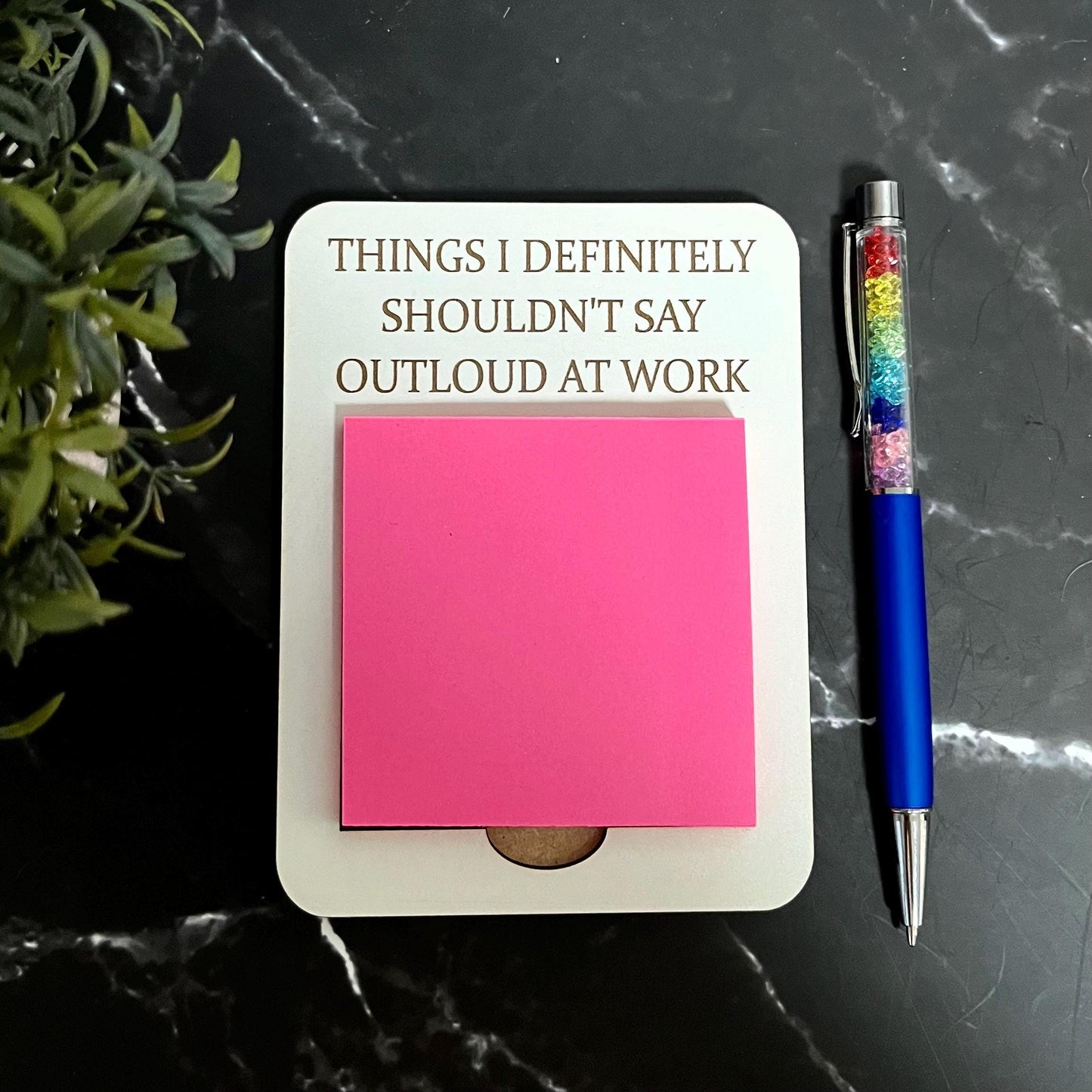 Funny Sarcastic Engraved Wooden Post-it Note Holder: Joke Gift, Office Note Pad