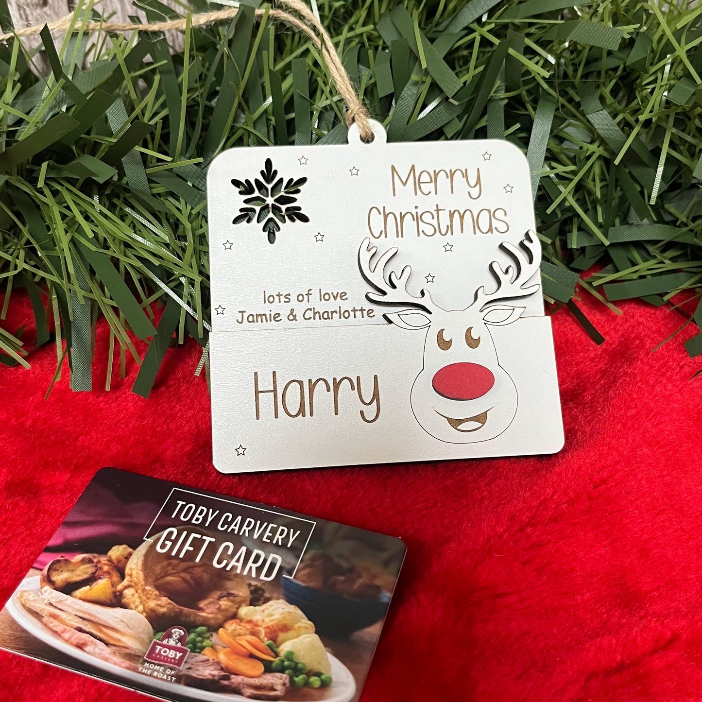 Gift Card Holder, Christmas Tree Ornament, Voucher Holder, Xmas Money Envelope, Wooden Personalised