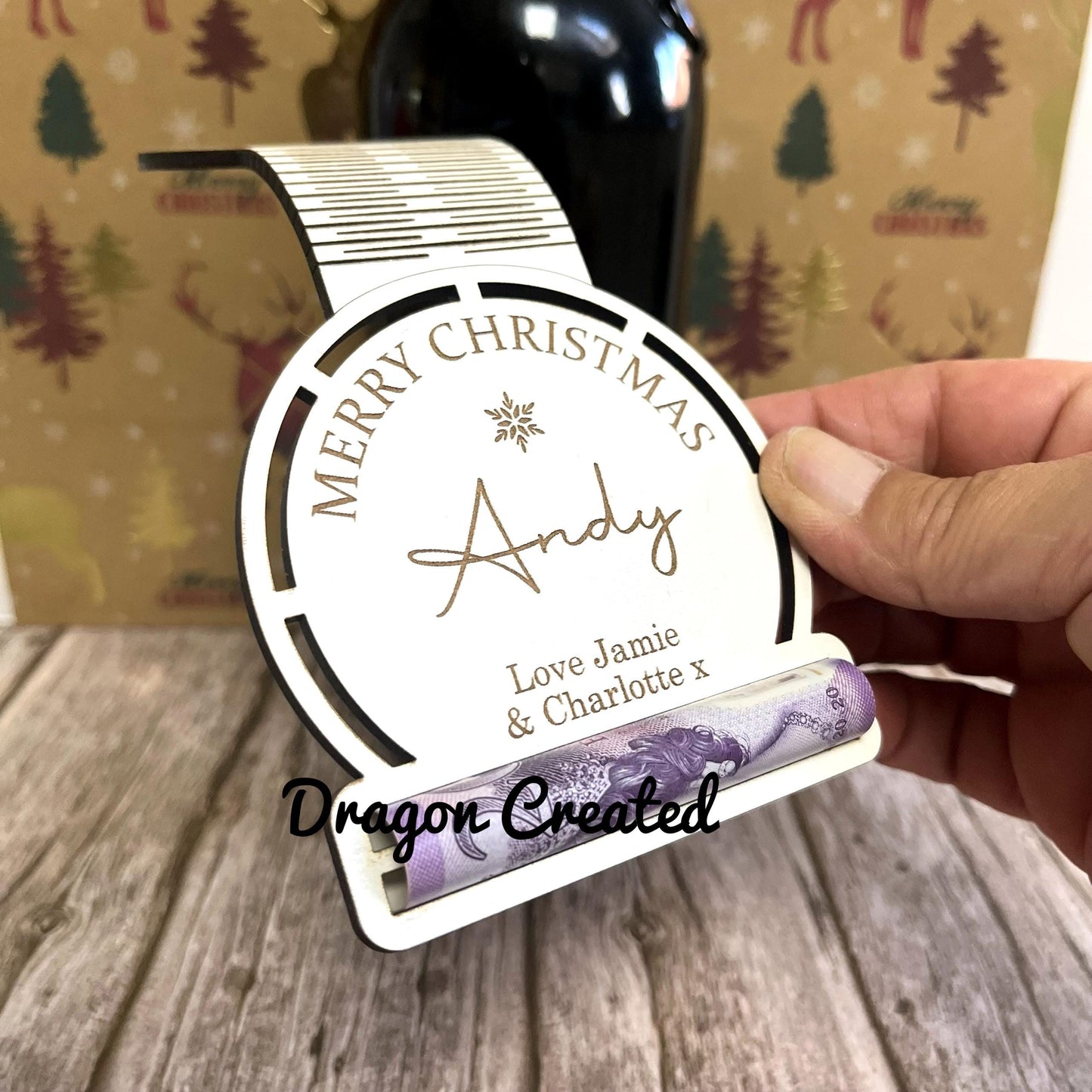 Wine Tag With Money Holder, Christmas, Wooden Money Envelope Wine Bottle Topper,