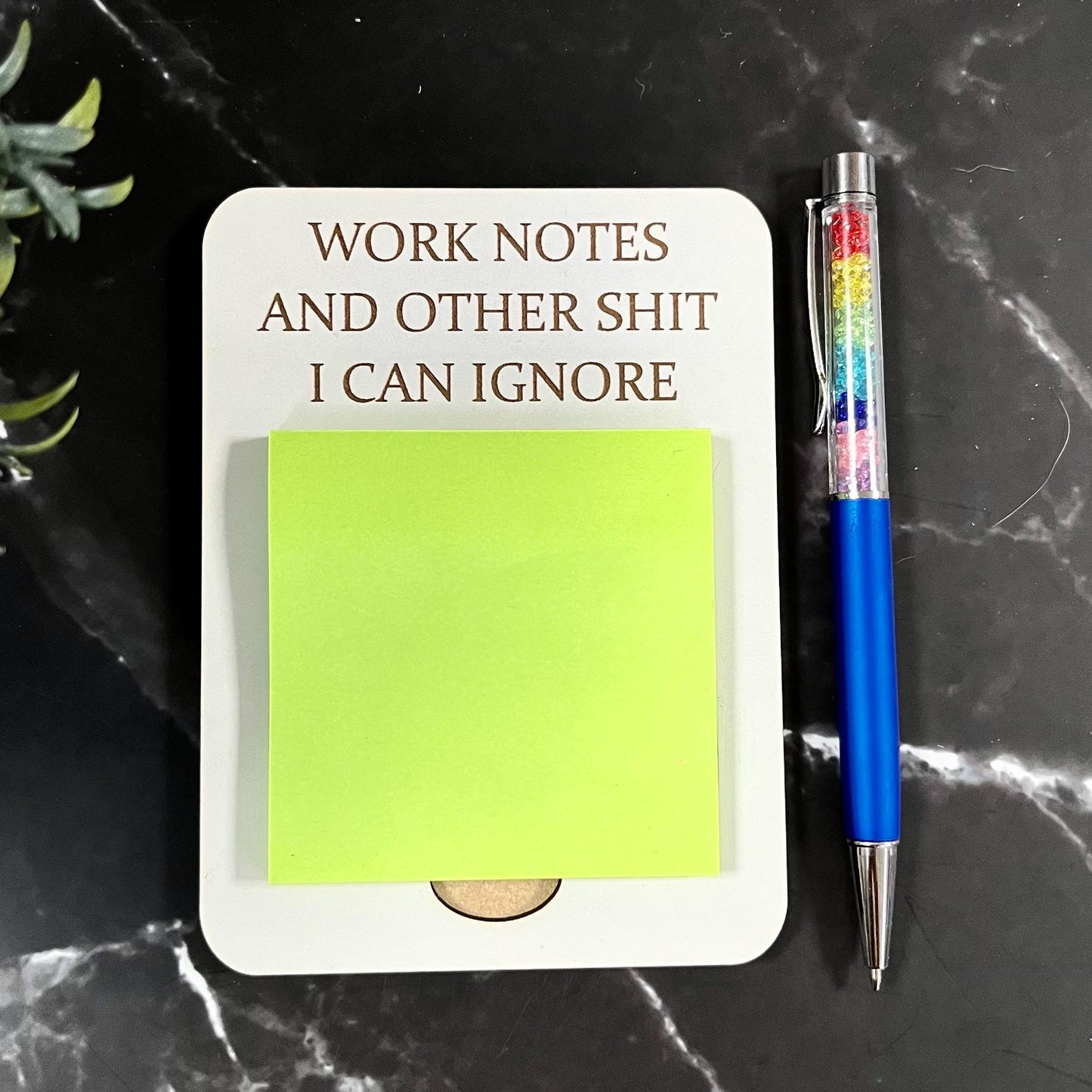 Funny Sarcastic Note Pad,  Post-It Note Holder: Engraved Desk Organizer