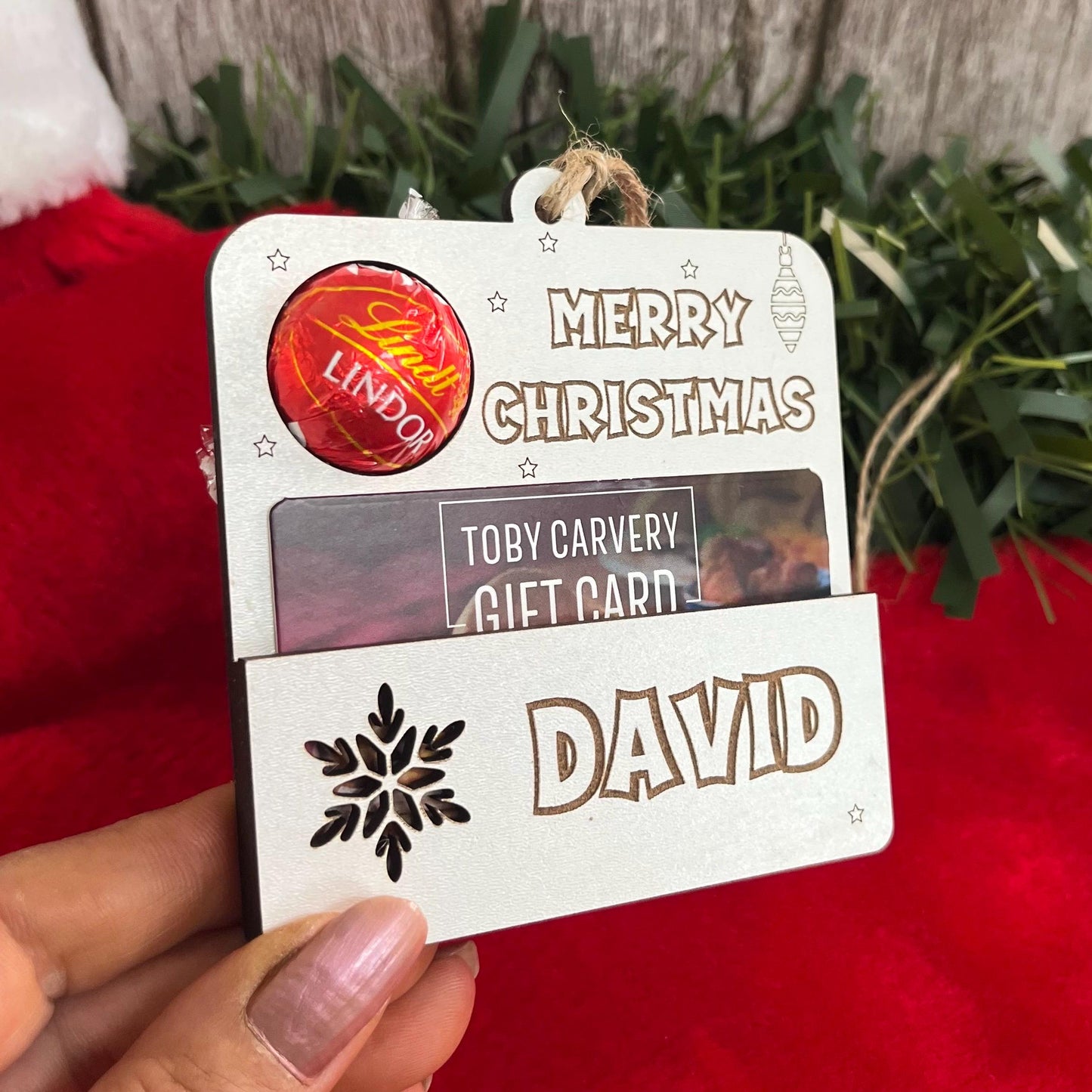 Personalised Christmas Gift Card Holder Ornament: Lindor Chocolate Envelope