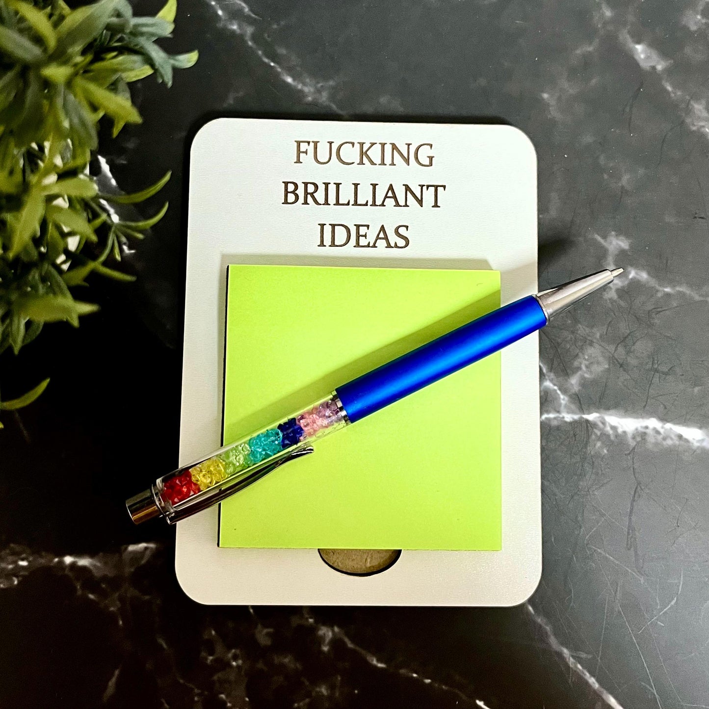 Naughty, Swear Wooden Post-It Note Holder: Funny Desk Organizer, Office Note Pad