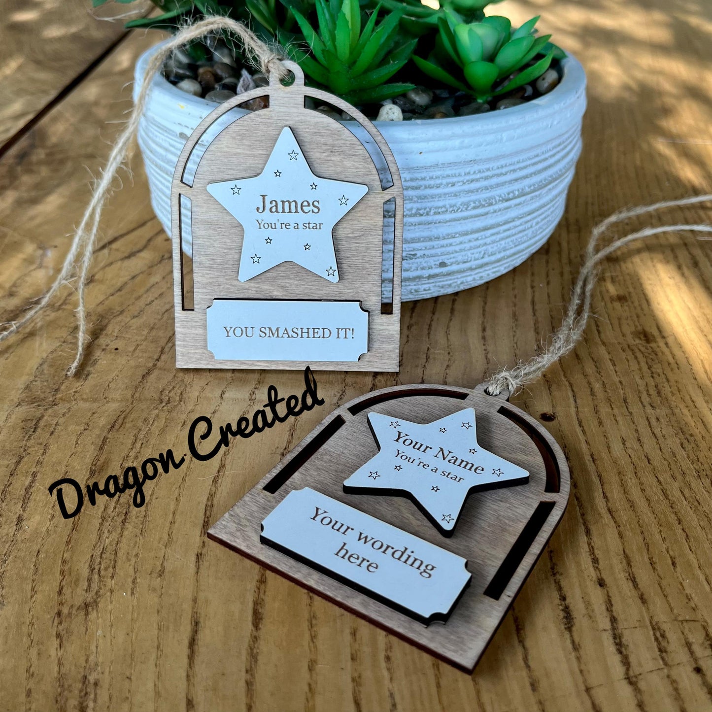 Personalised Wooden Star Gift: Teacher Appreciation, Congratulations Achievement Award,  Exam Success