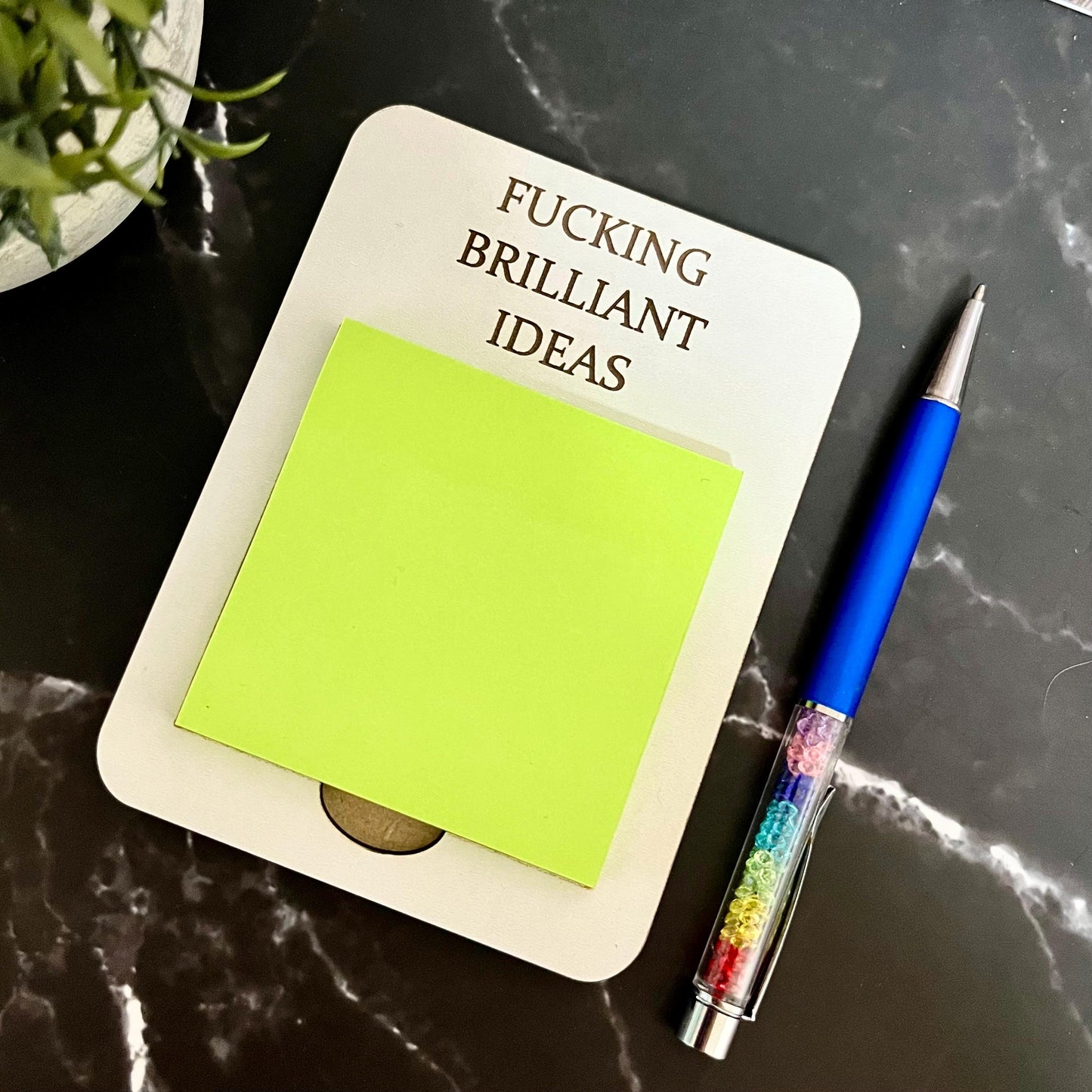 Naughty, Swear Wooden Post-It Note Holder: Funny Desk Organizer, Office Note Pad