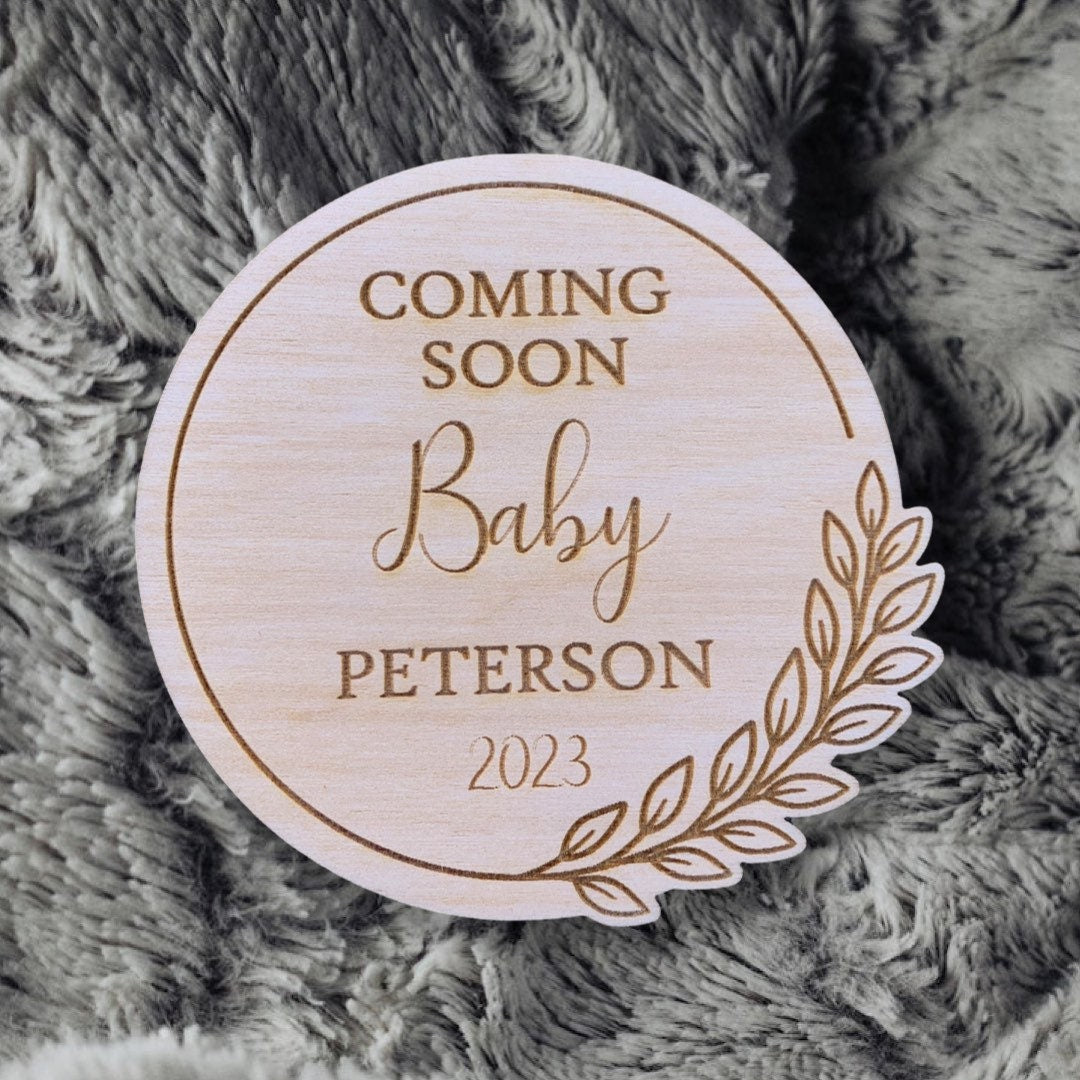 Engraved Birch Wood Baby Announcement Plaque: Photo Prop, Social Media Reveal