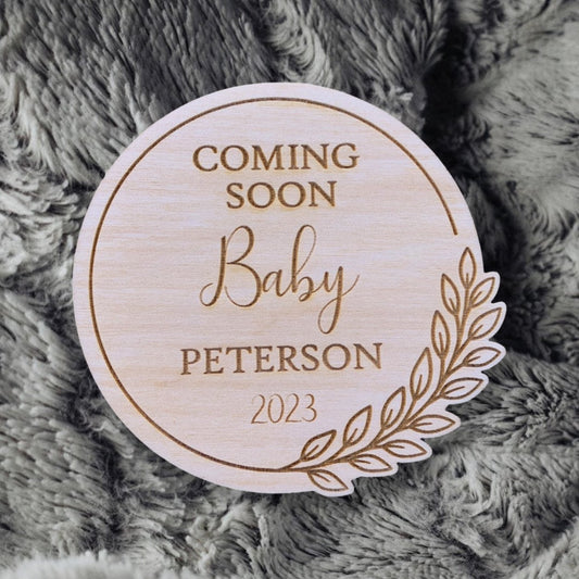Engraved Birch Wood Baby Announcement Plaque: Photo Prop, Social Media Reveal