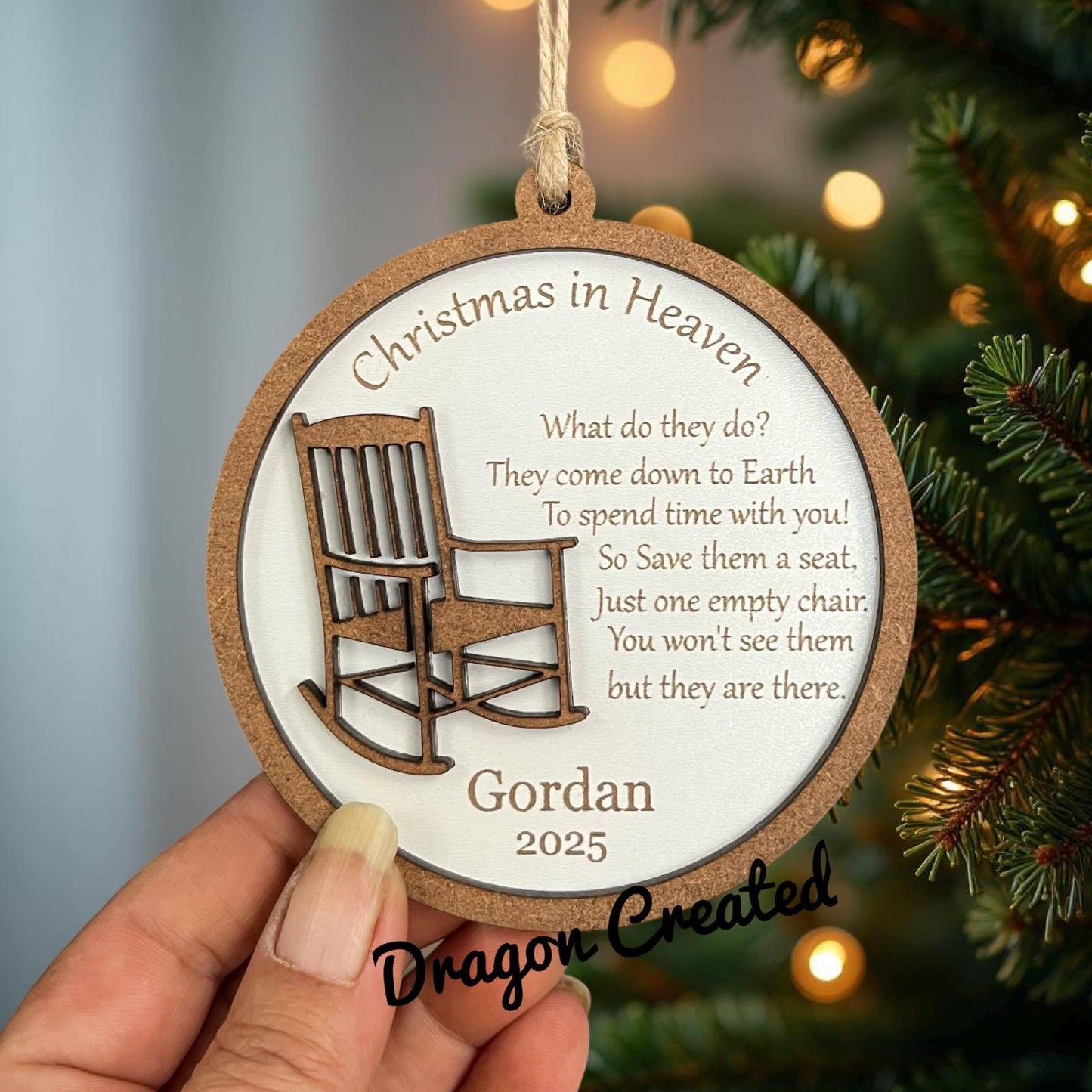 Memorial Ornament: Engraved Personalised Wood Remembrance Bauble, Loved One, Christmas In Heaven Tree Bauble