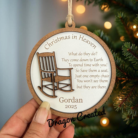 Memorial Ornament: Engraved Personalised Wood Remembrance Bauble, Loved One, Christmas In Heaven Tree Bauble