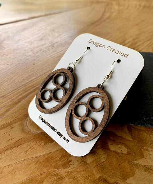 Wooden Earrings - Lightweight hyper allergenic Earrings - handmade Drop Earring - Dangly Silver