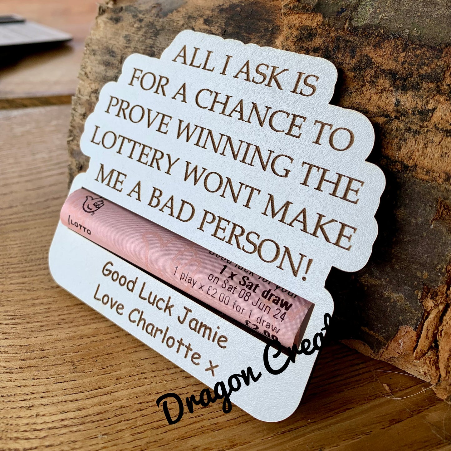 Personalized Wooden Lottery Ticket Holder: Engraved Gift Envelope