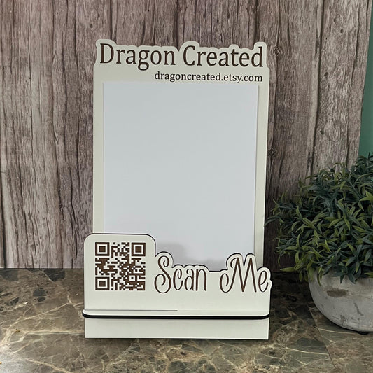 Custom QR Code Business A5 Leaflet Holder: Engraved Wooden Display, Craft Fair, Desk