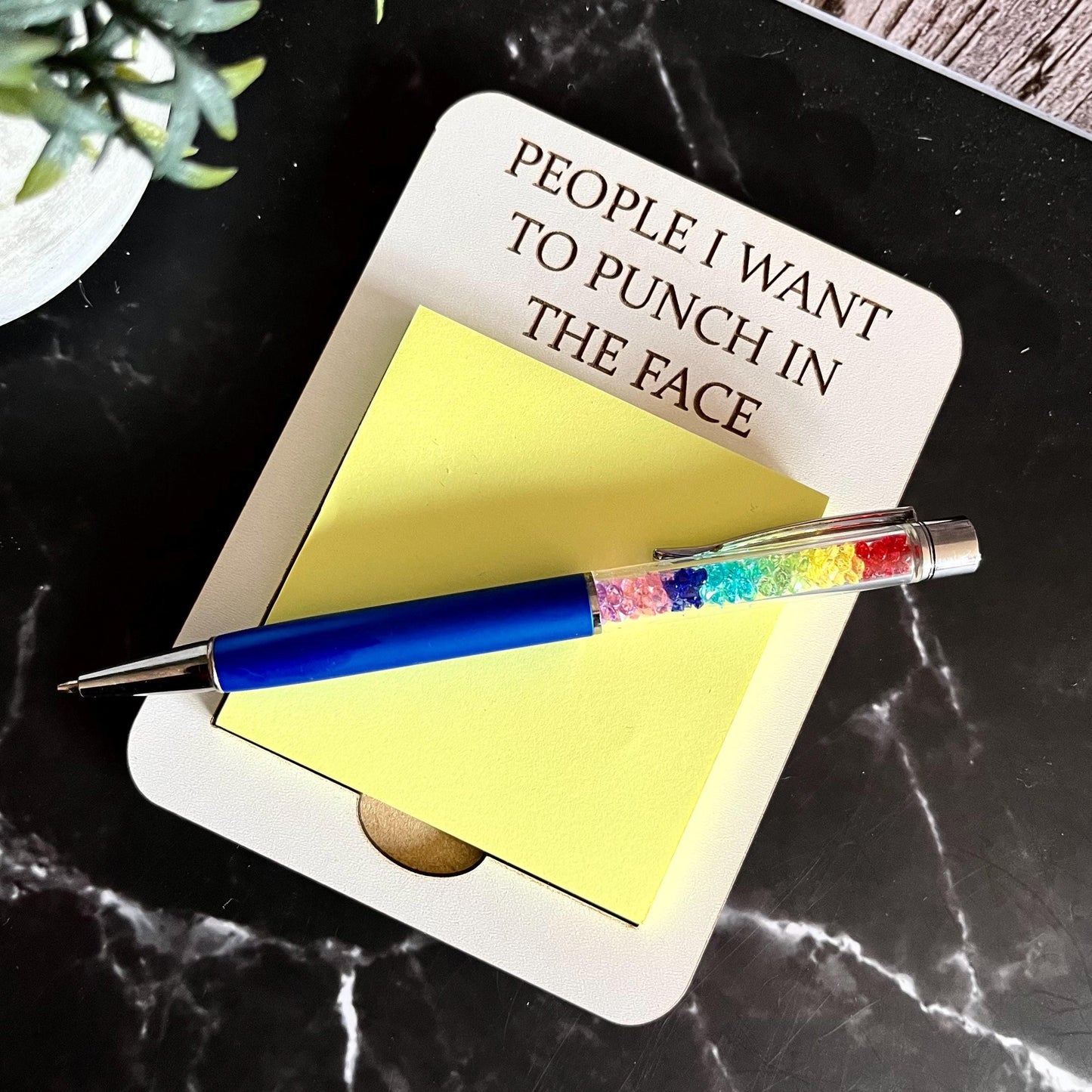 Funny Sarcastic Note Pad,  Post-It Note Holder: Engraved Desk Organizer