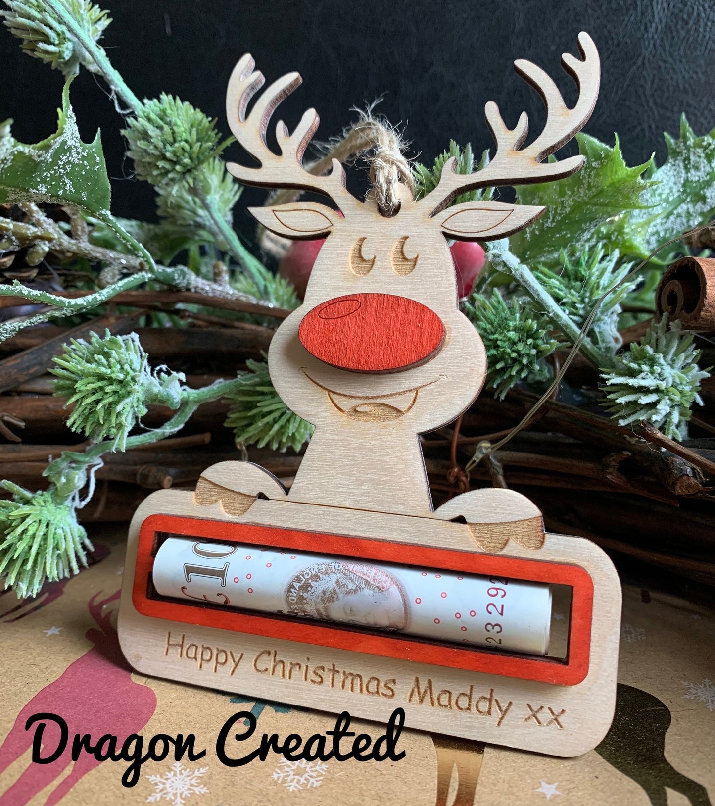 Reindeer Money Envelope , Money Holder Christmas Decorations, Cash Gift, Personalised Money Christmas Tree Decoration,