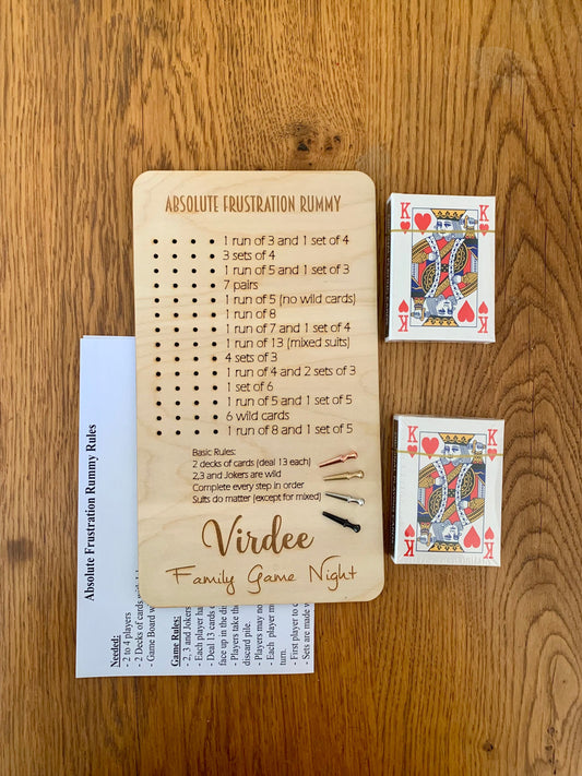 Personalised Absolute Frustration Rummy Game: Engraved Wooden Board