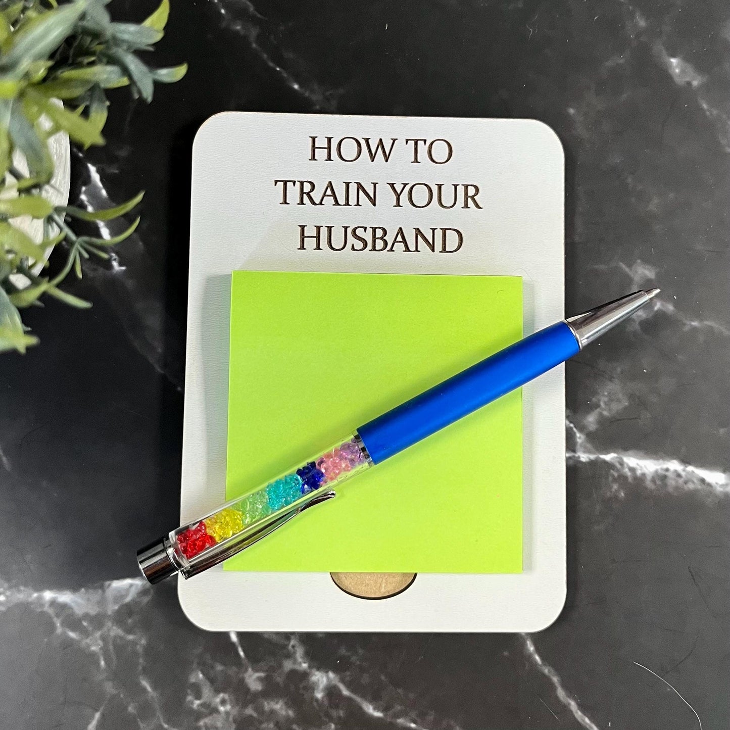 Funny Engraved Post-It Note Holder: Sarcastic Desk Organizer, How To Train Your Husband