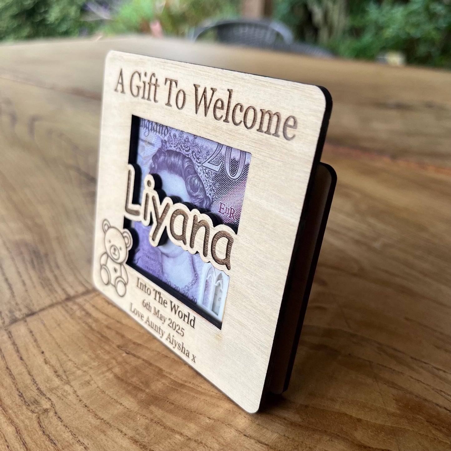 Personalized New Baby Money Holder: Laser Engraved Birch Wood Keepsake