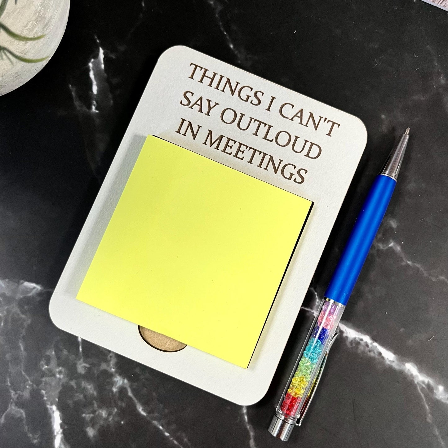 Funny Sarcastic Engraved Wooden Sticky Note Holder: Office Desk Organizer, Note Pad