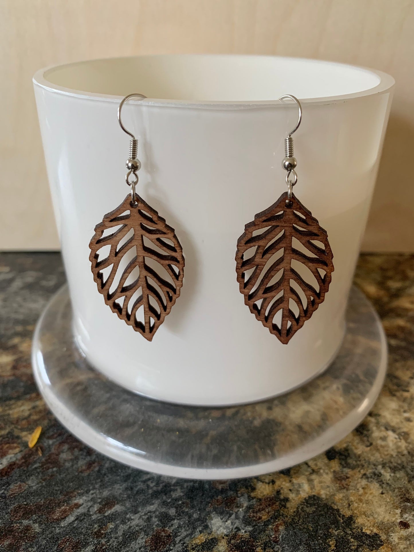 Leaf Design Wooden Earrings: Lightweight Birch Dangle Earrings