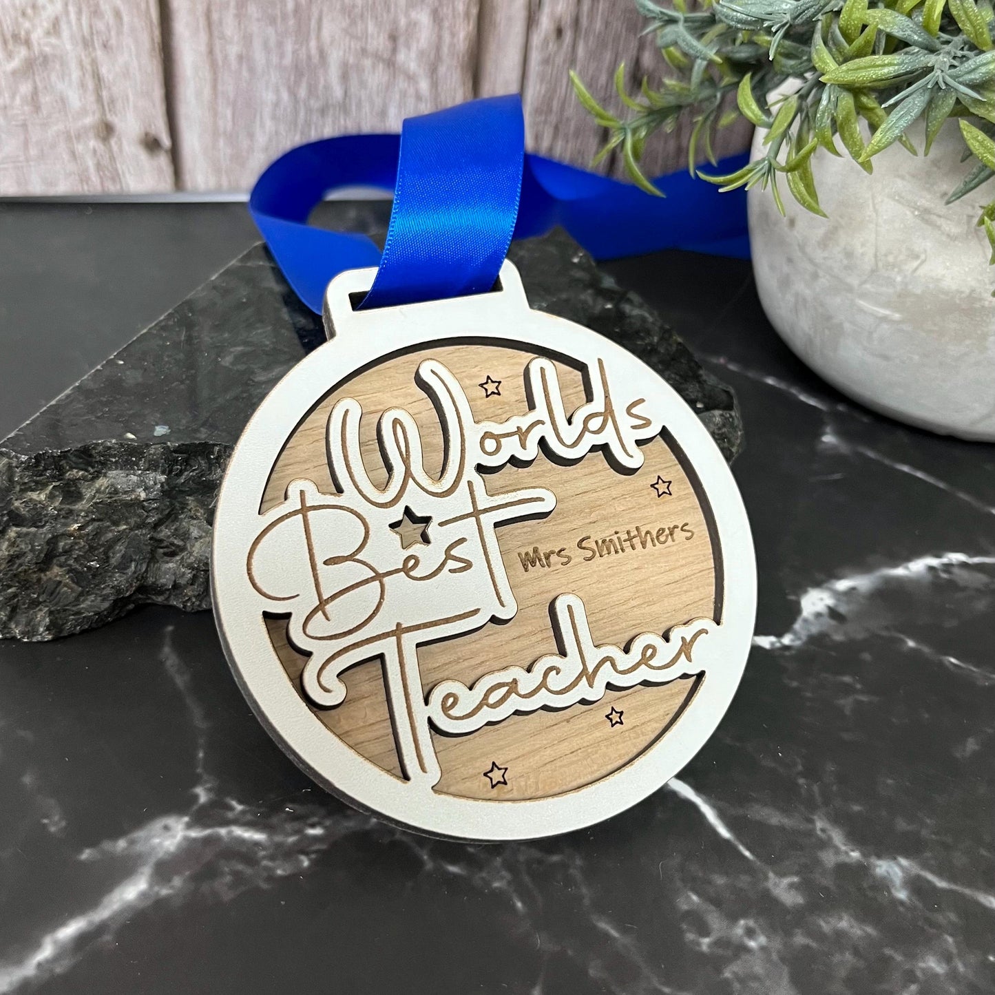 Worlds Best Teacher Wooden Medal, Award, Trophy Appreciation Medal