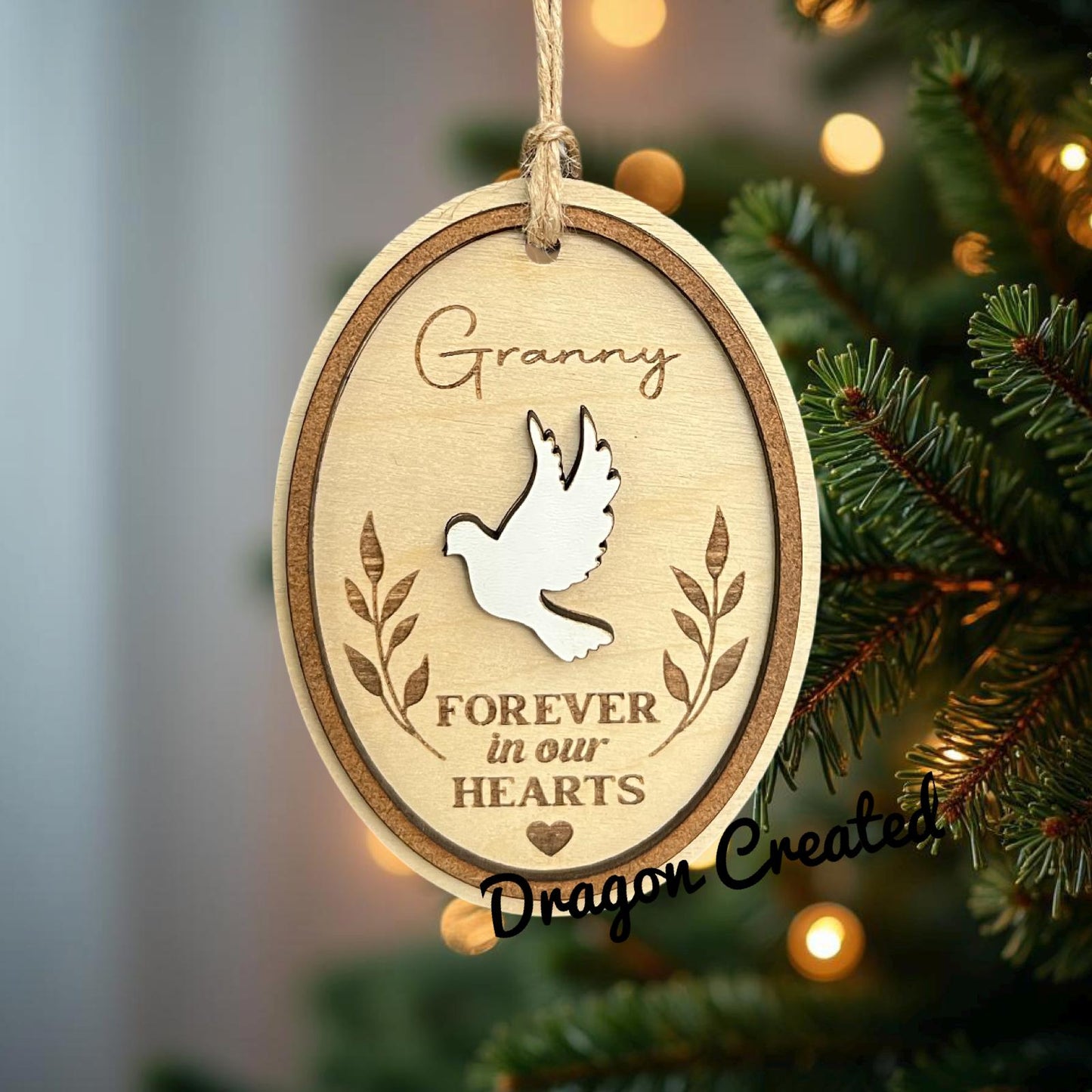 Personalised Memorial Ornament: Engraved Birch Wood Remembrance Bauble, Loved One, Christmas Decoration