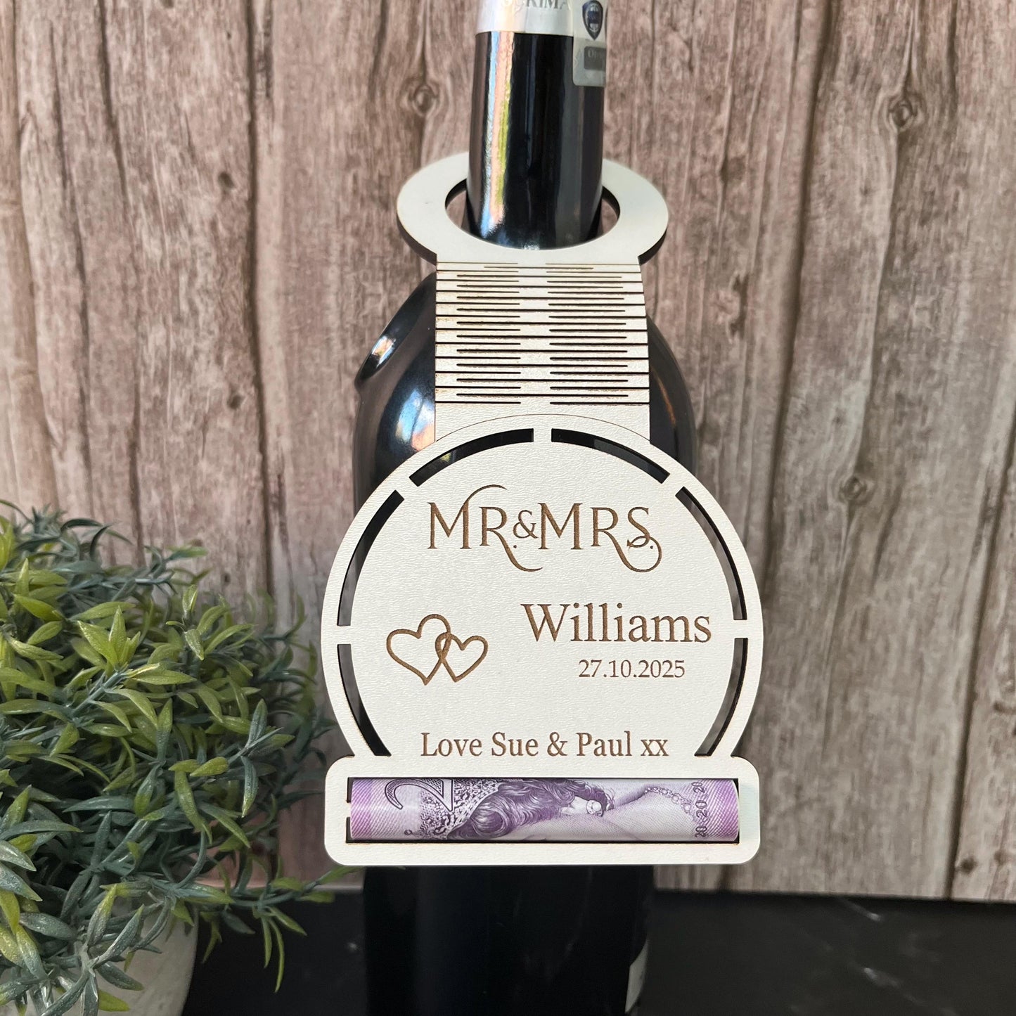 Wedding Mr And Mrs Wine Tag: Gift Money Holder, Cash Holder, Personalised Wine Label