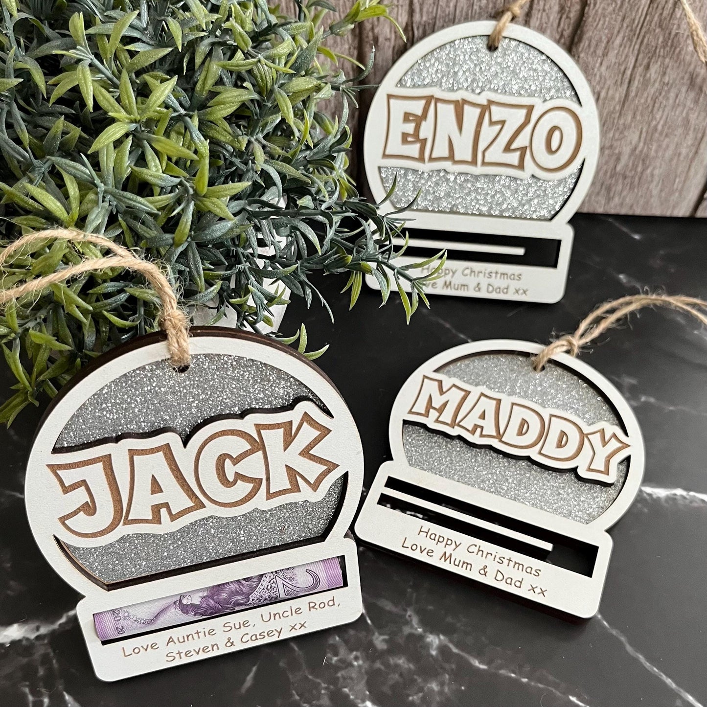 Personalised Birthday Money Holder: Sparkly Wooden Cash Gift Envelope.